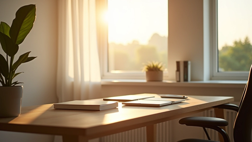 Mājas istaba ar dēļu logu un dabiskā gaisma, kurā ieviets mājbirojums