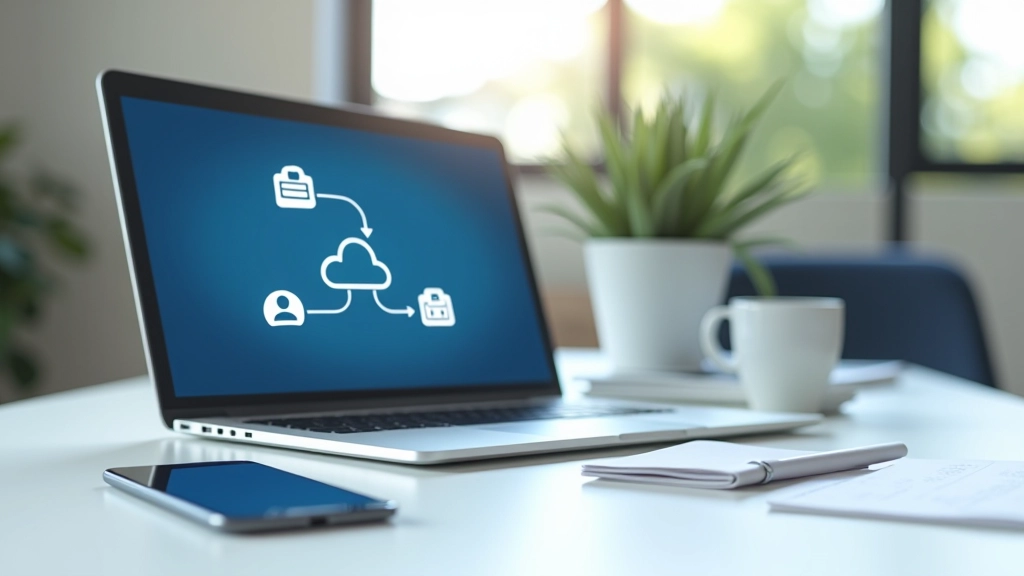 Tīkls ar mākoņa ikonām, kas savienotas ar dokumentiem uz dažādiem ierīcēm